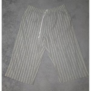 Beachlunchlounge XL Gray White Striped Linen Blend Cropped Wide Leg Pants EUC
